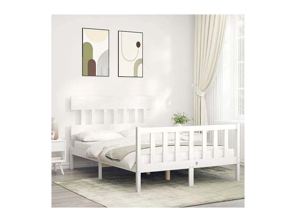 Lit-140x200 cm avec tête de lit blanc bois massif EGGB52054