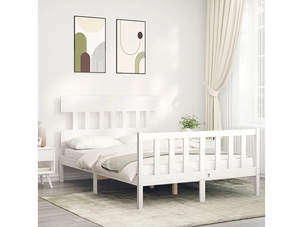 Lit-140x200 cm avec tête de lit blanc bois massif EGGB52054