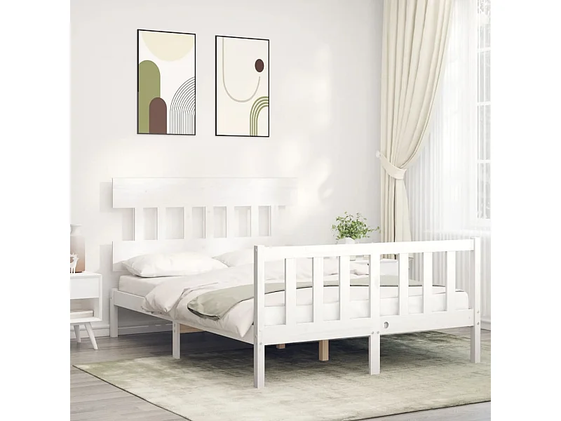 Lit-140x200 cm avec tête de lit blanc bois massif EGGB52054
