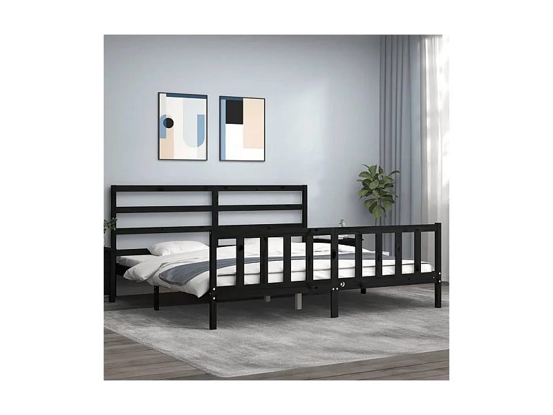 Lit-200x200 cm avec tête de lit noir bois massif EGGB47683