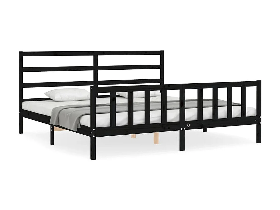 Cama com cabeceira 200x200 cm madeira maciça preto PT370979