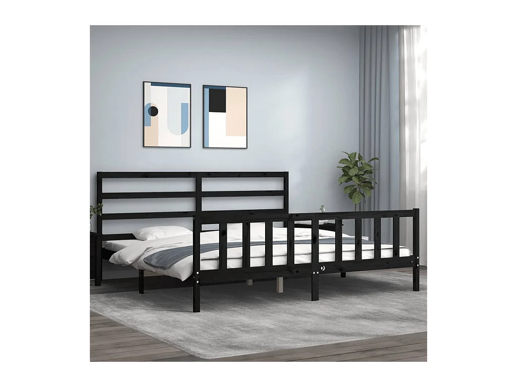 Lit-200x200 cm avec tête de lit noir bois massif EGGB47683