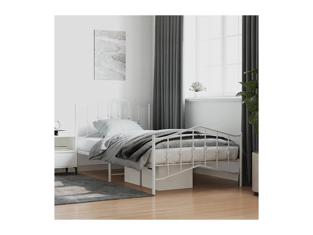 Lit-100x200 cm métal avec tête de lit/pied de lit blanc EGGB94691