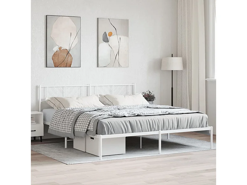 Lit-183x213 cm métal avec tête de lit blanc EGGB92365