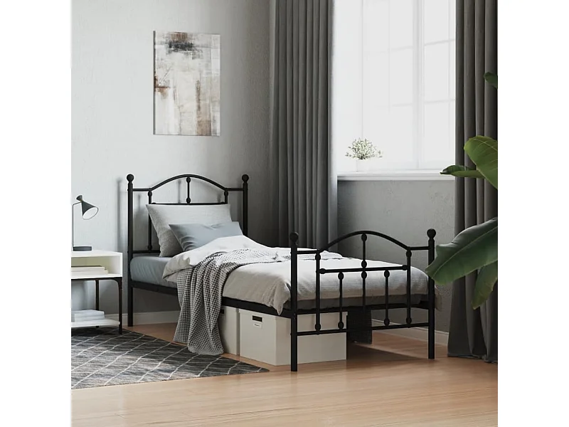 Cama com cabeceira e pés 90x190 cm metal preto PT728901