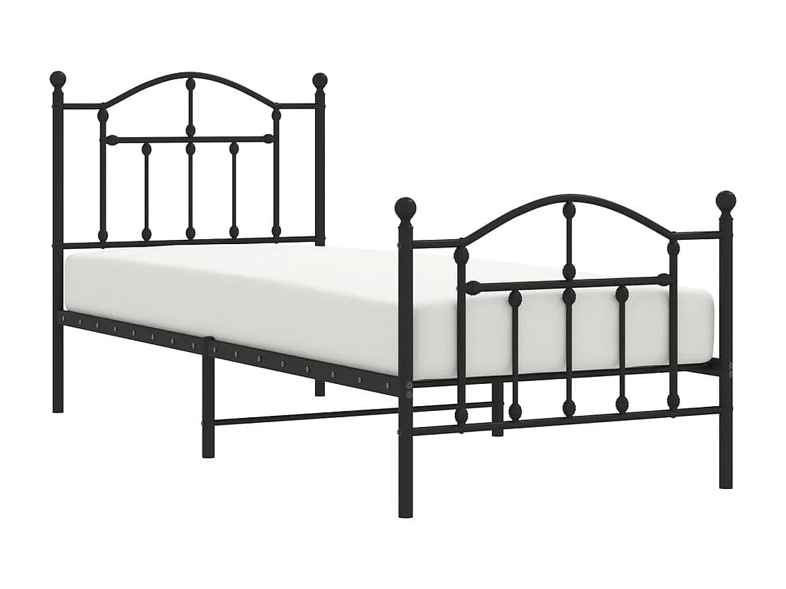 Lit-90x190 cm métal avec tête de lit/pied de lit noir EGGB94162