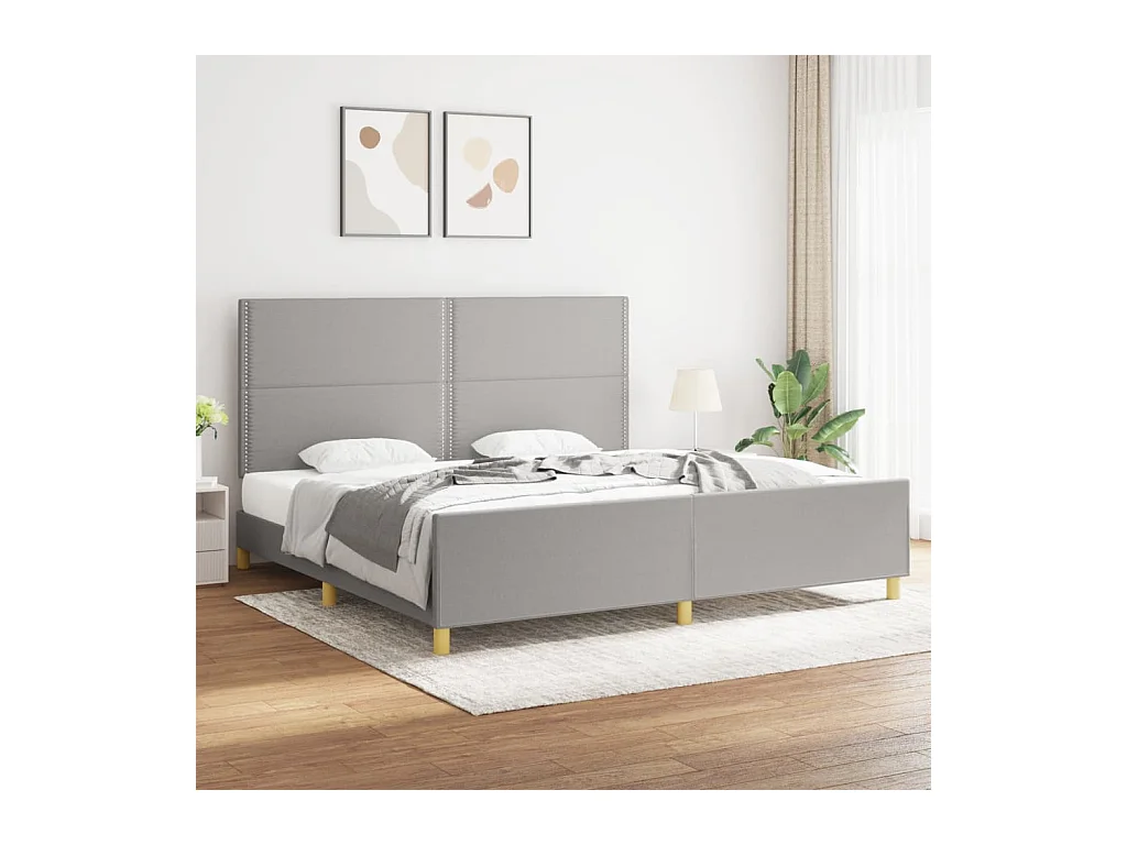 Lit-200x200 cm avec tête de lit Gris clair Tissu EGGB92336