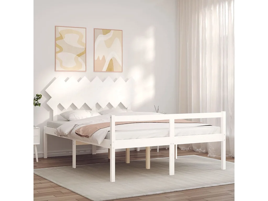 Lit-150x200 cm pour personne âgée et tête de lit très grand bois massif EGGB22264