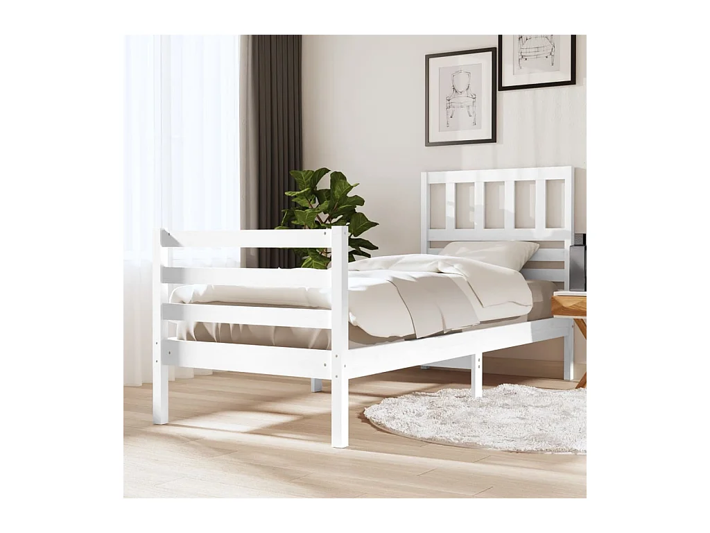 Lit-75x190 cm Blanc Bois massif Petit simple EGGB60984