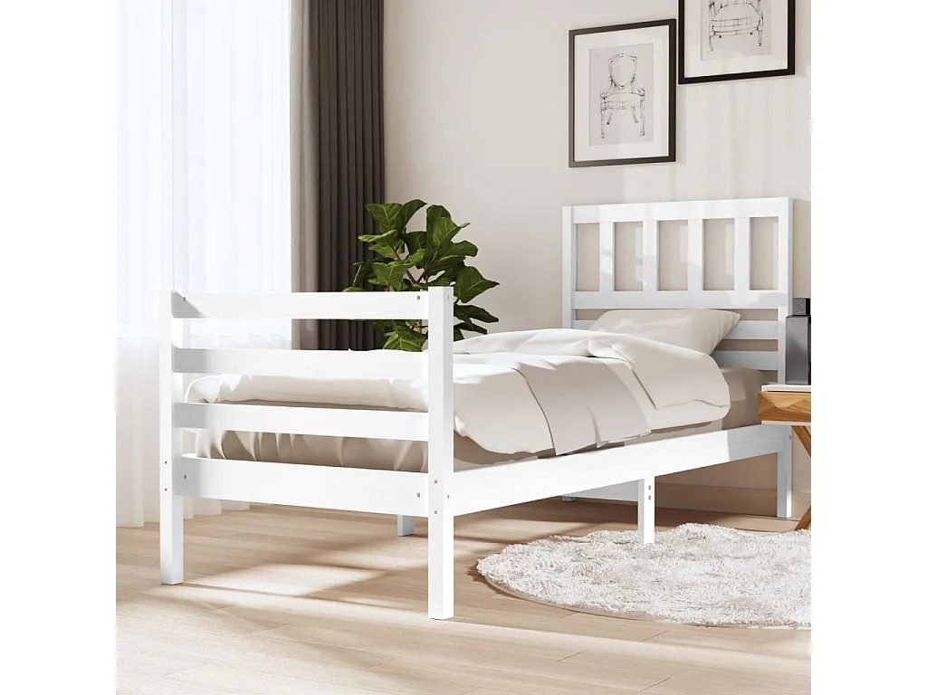 Cama 75x190 cm individual madera maciza blanco ES55358