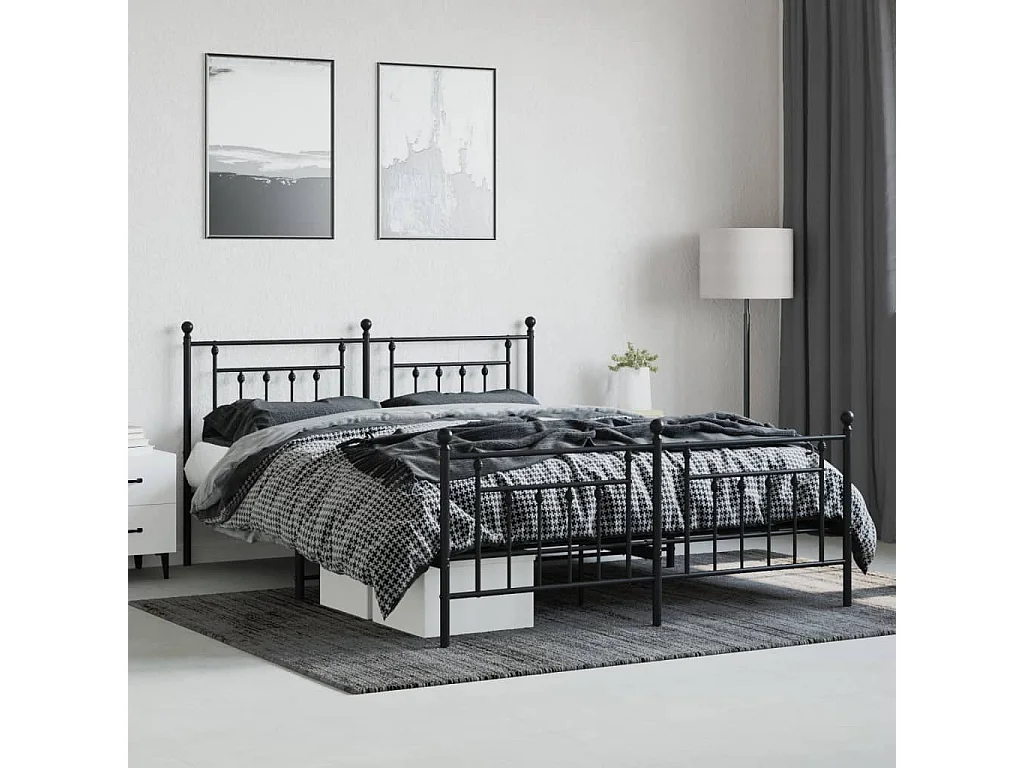 Cama com cabeceira e pés 183x213 cm metal preto PT379703