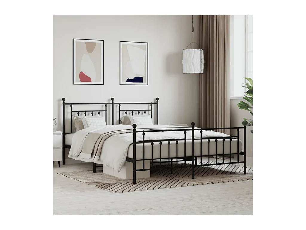 Lit-183x213 cm métal avec tête de lit/pied de lit noir EGGB68210