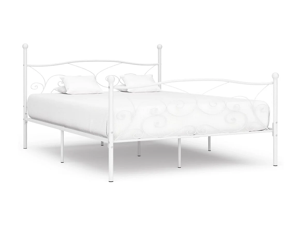 Lit-200x200 cm et sommier à lattes Blanc Métal EGGB13451