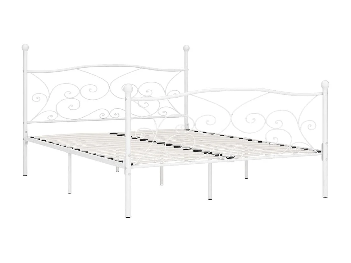 Lit-200x200 cm et sommier à lattes Blanc Métal EGGB13451