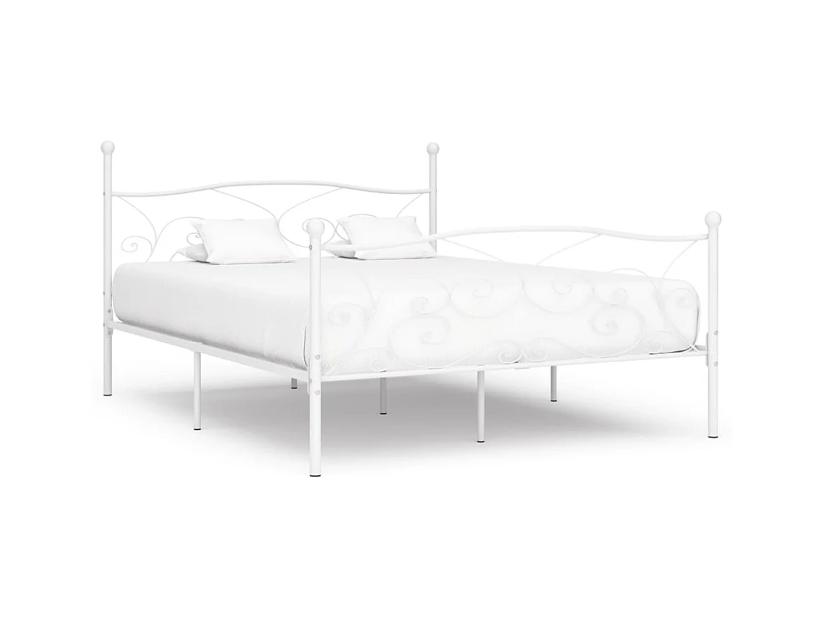 Lit-200x200 cm et sommier à lattes Blanc Métal EGGB13451