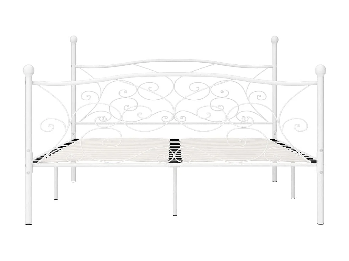 Cama com estrado de ripas 200x200 cm metal branco PT620670