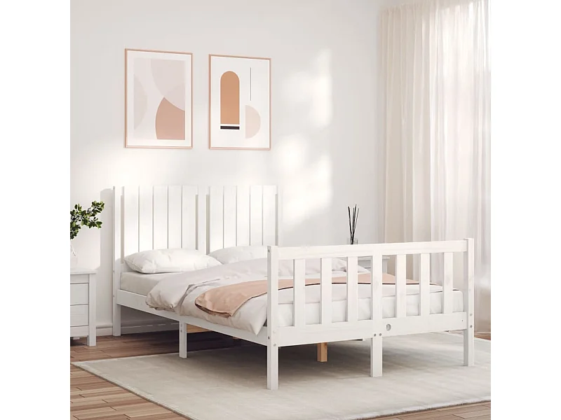 Lit-120x190 cm avec tête de lit blanc petit double bois massif EGGB92643