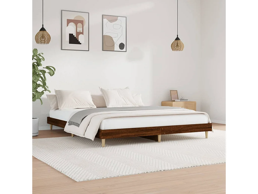 Lit-200x200 cm chêne marron bois d'ingénierie EGGB99491