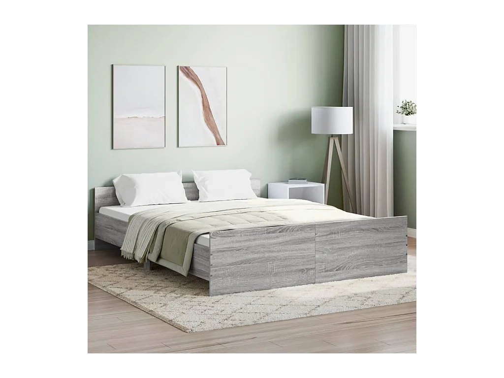 Cama 150x200 cm con cabecero piecero gris Sonoma ES75046