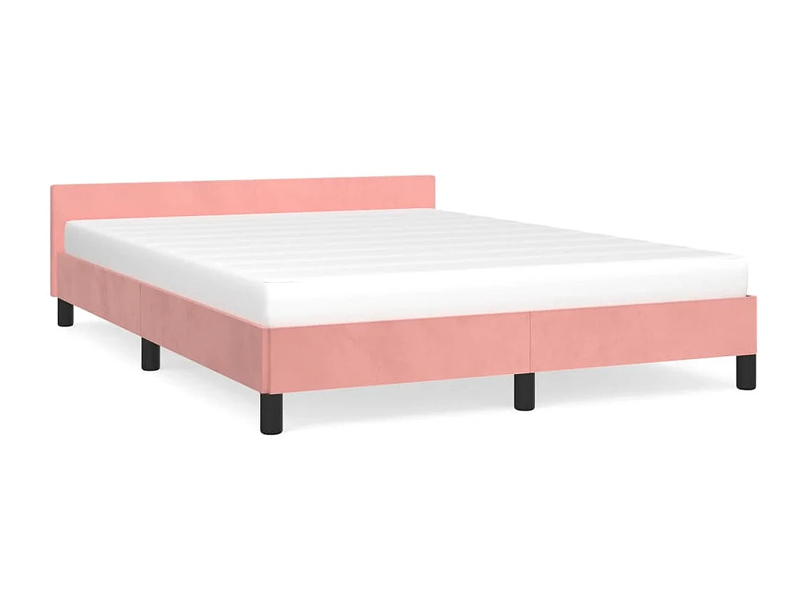 Cama 140x200 cm con cabecero de terciopelo rosa ES82074
