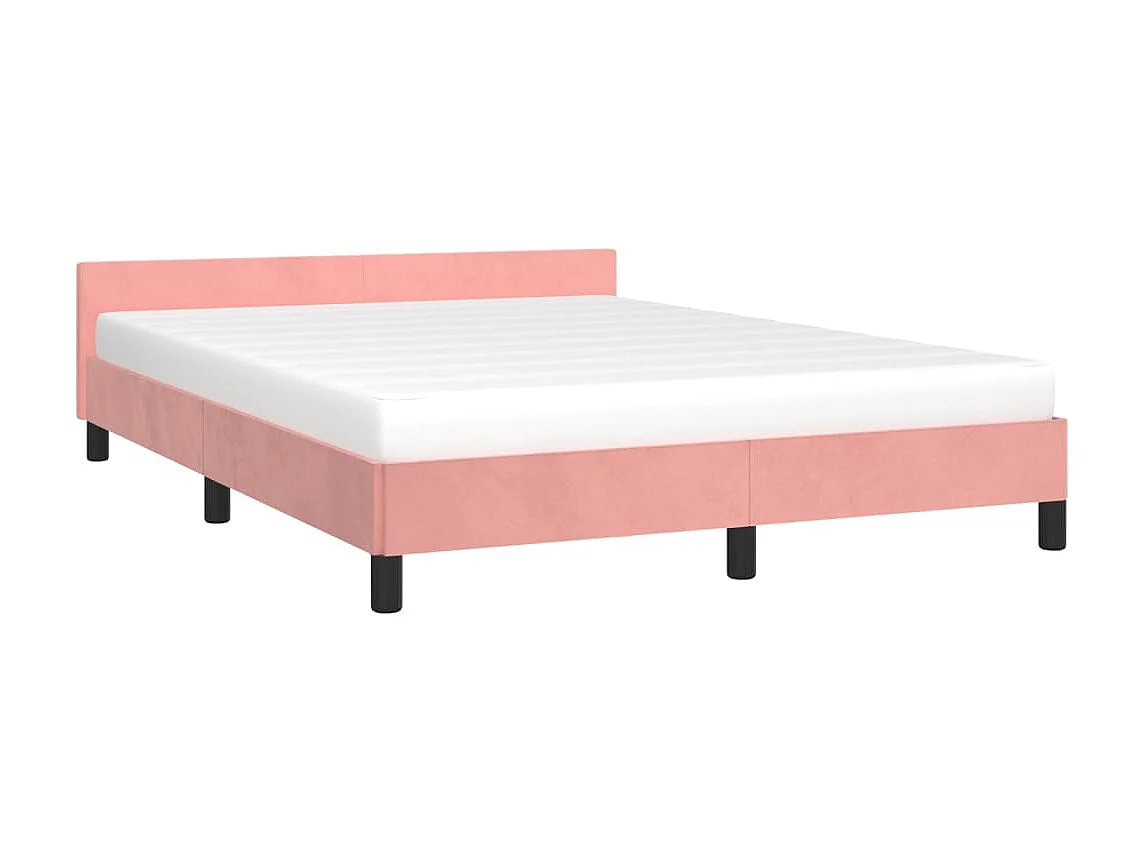 Cama 140x200 cm con cabecero de terciopelo rosa ES82074