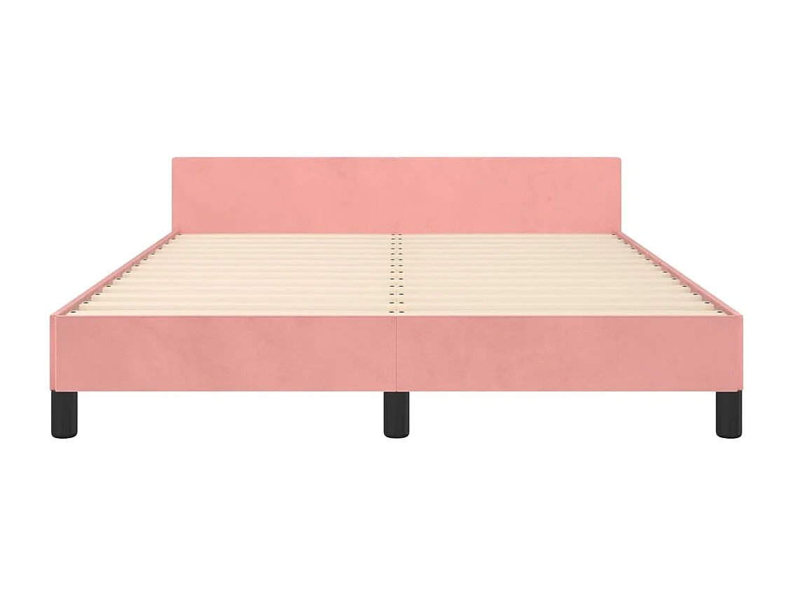 Cama 140x200 cm con cabecero de terciopelo rosa ES82074