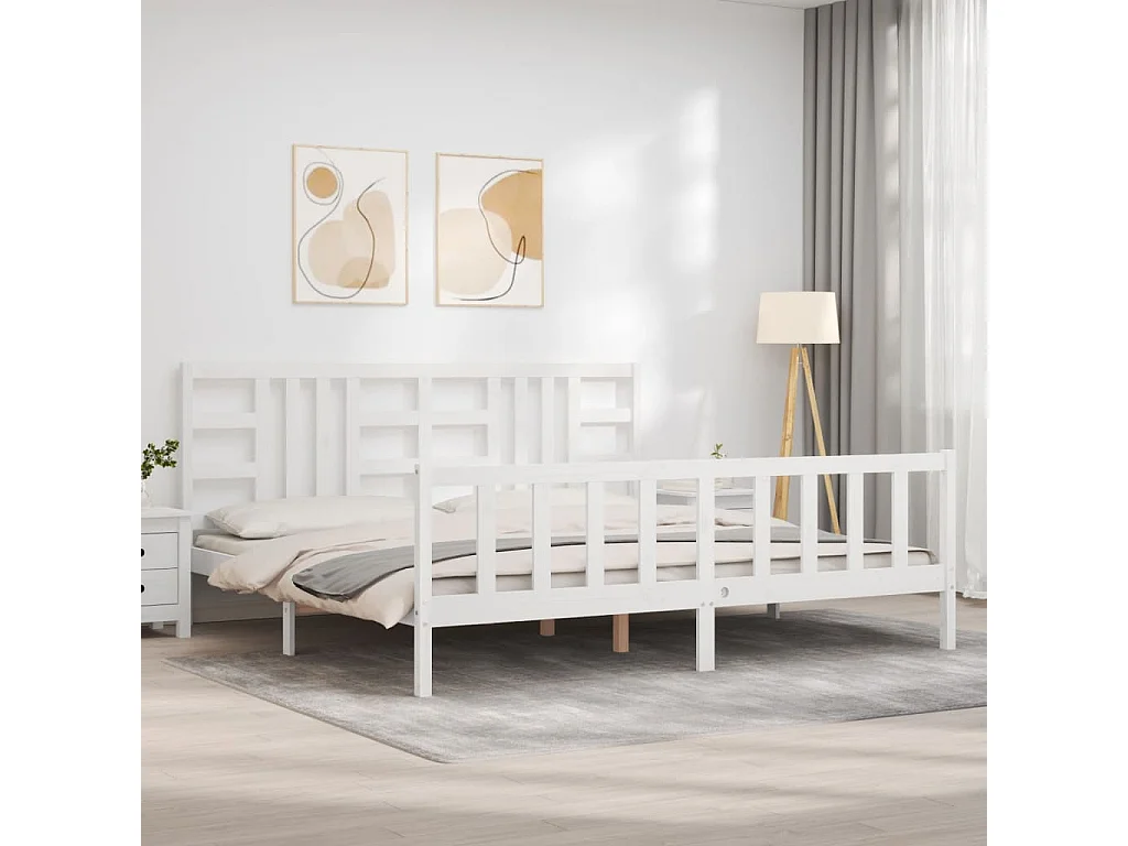 Bedframe met hoofdbord massief hout wit 200x200 cm NL62316