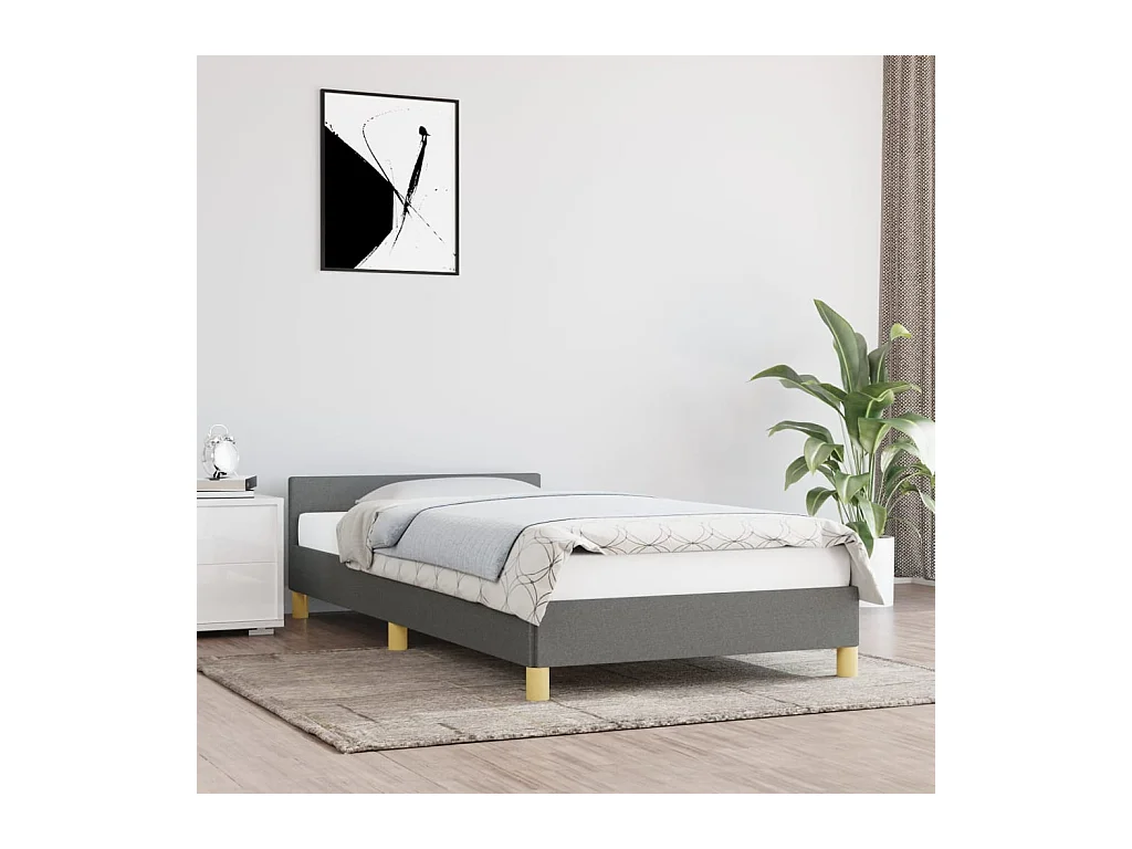 Lit-90x190 cm avec tête de lit Gris foncé Tissu EGGB68513