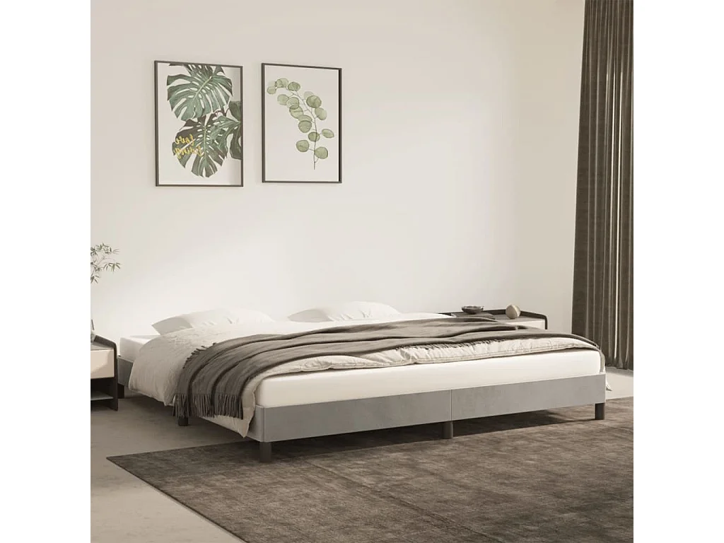Lit-200x200 cm Gris clair Velours EGGB84478