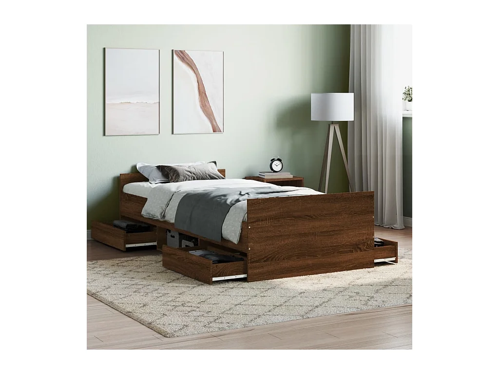 Lit-90x190 cm avec tête de lit/pied de lit chêne marron EGGB21652