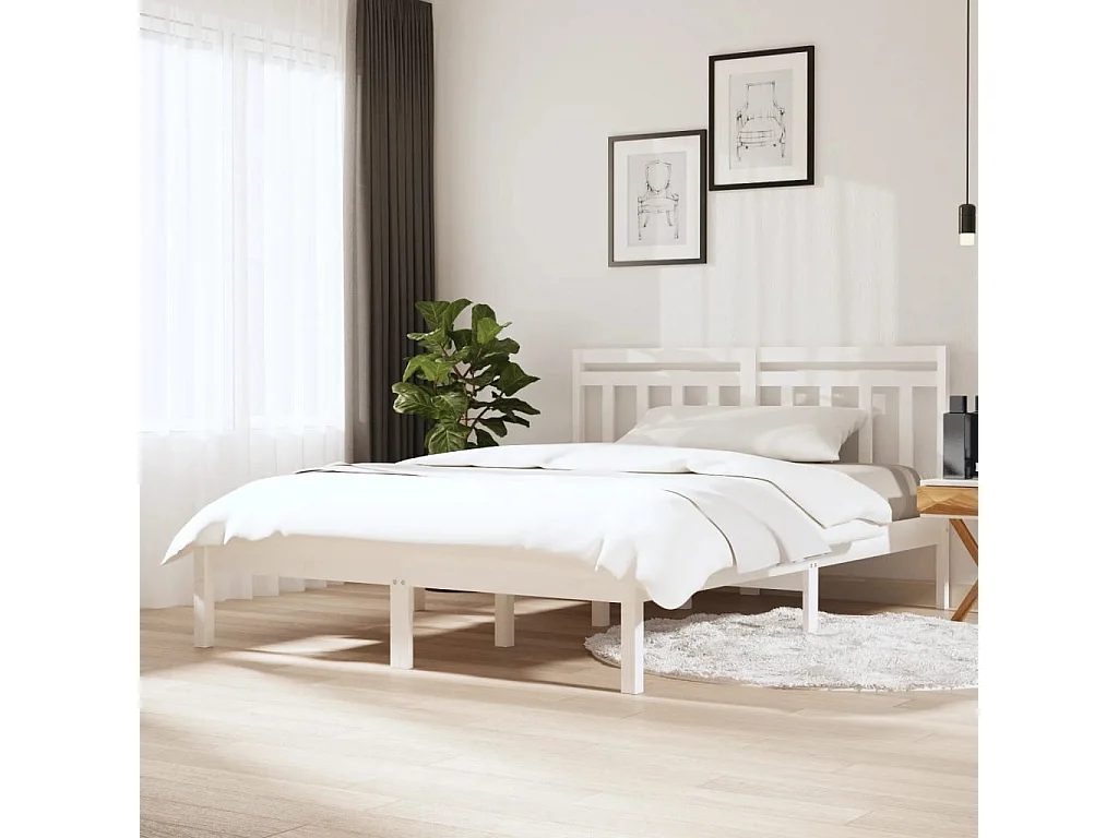 Lit-150x200 cm Blanc Bois massif Très grand EGGB90585