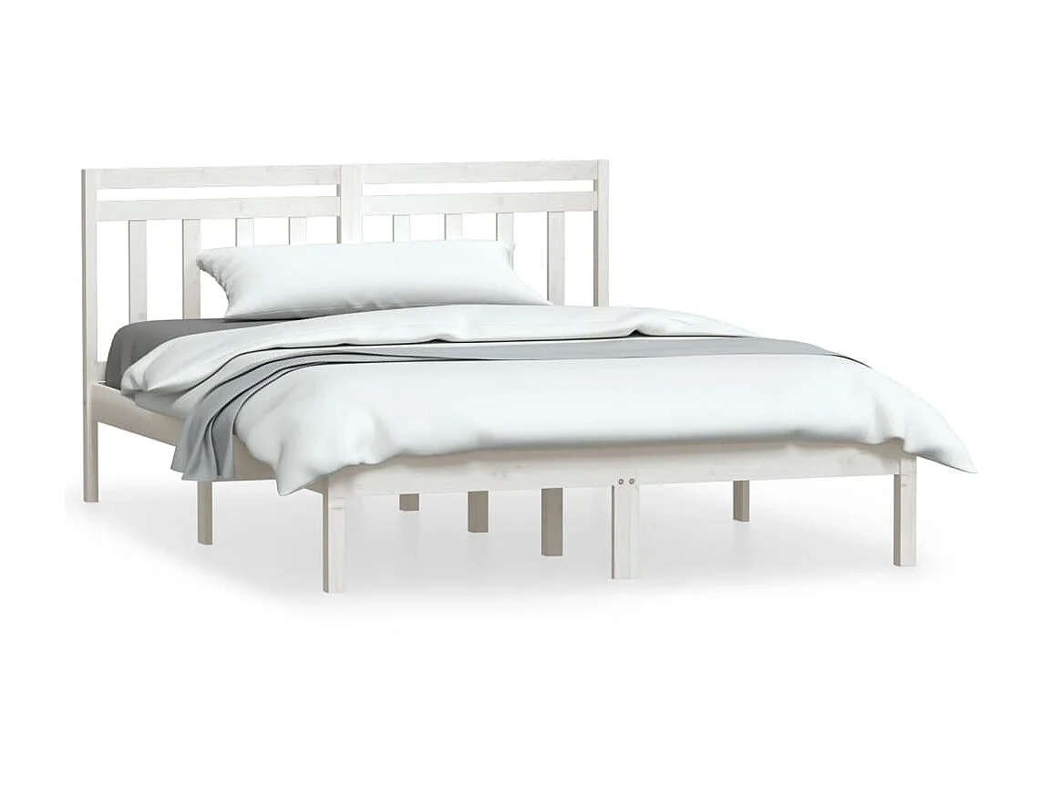 Lit-150x200 cm Blanc Bois massif Très grand EGGB90585
