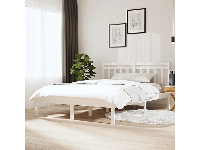 Lit-150x200 cm Blanc Bois massif Très grand EGGB90585