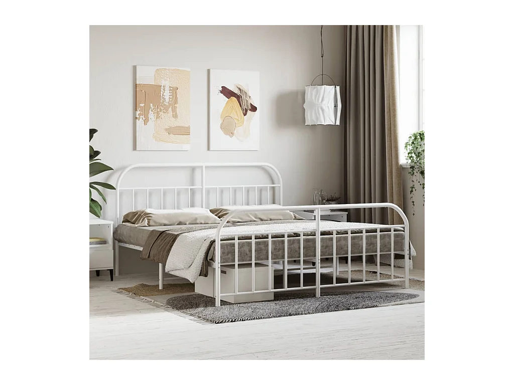 Lit-160x200 cm métal avec tête de lit/pied de lit blanc EGGB77867