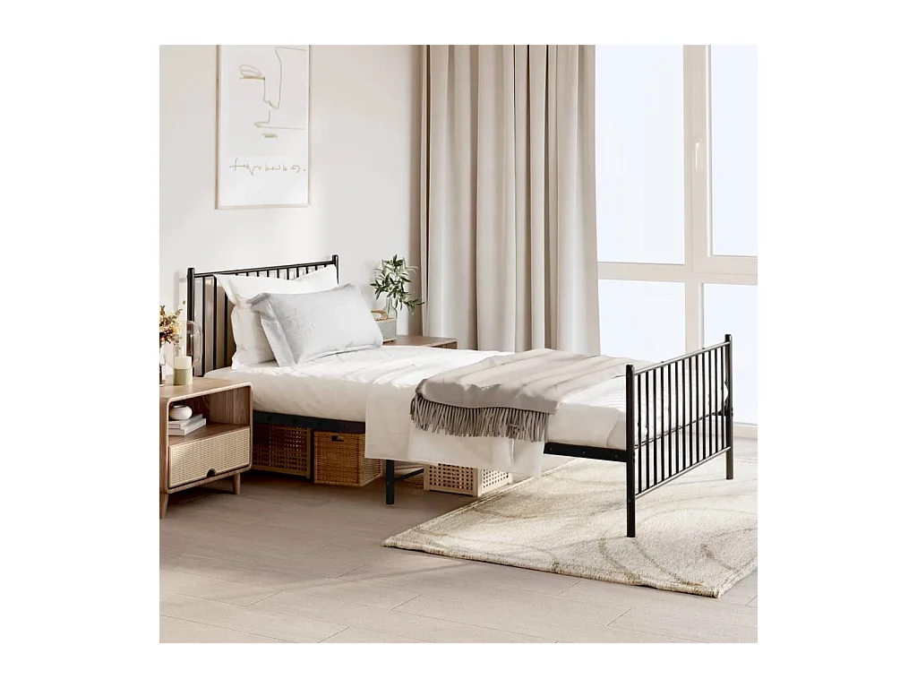 Lit-107x203 cm métal avec tête de lit/pied de lit noir EGGB40588