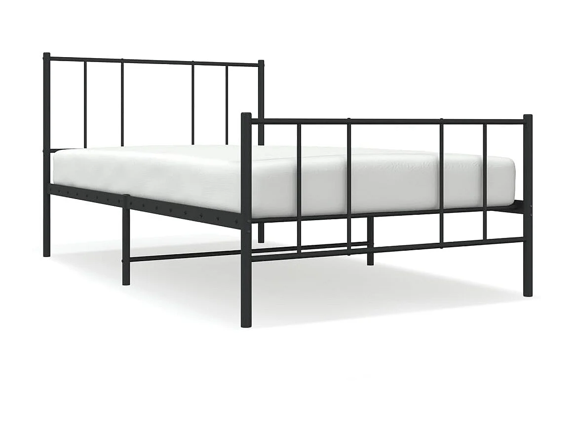 Lit-100x190 cm métal avec tête de lit/pied de lit noir EGGB13143