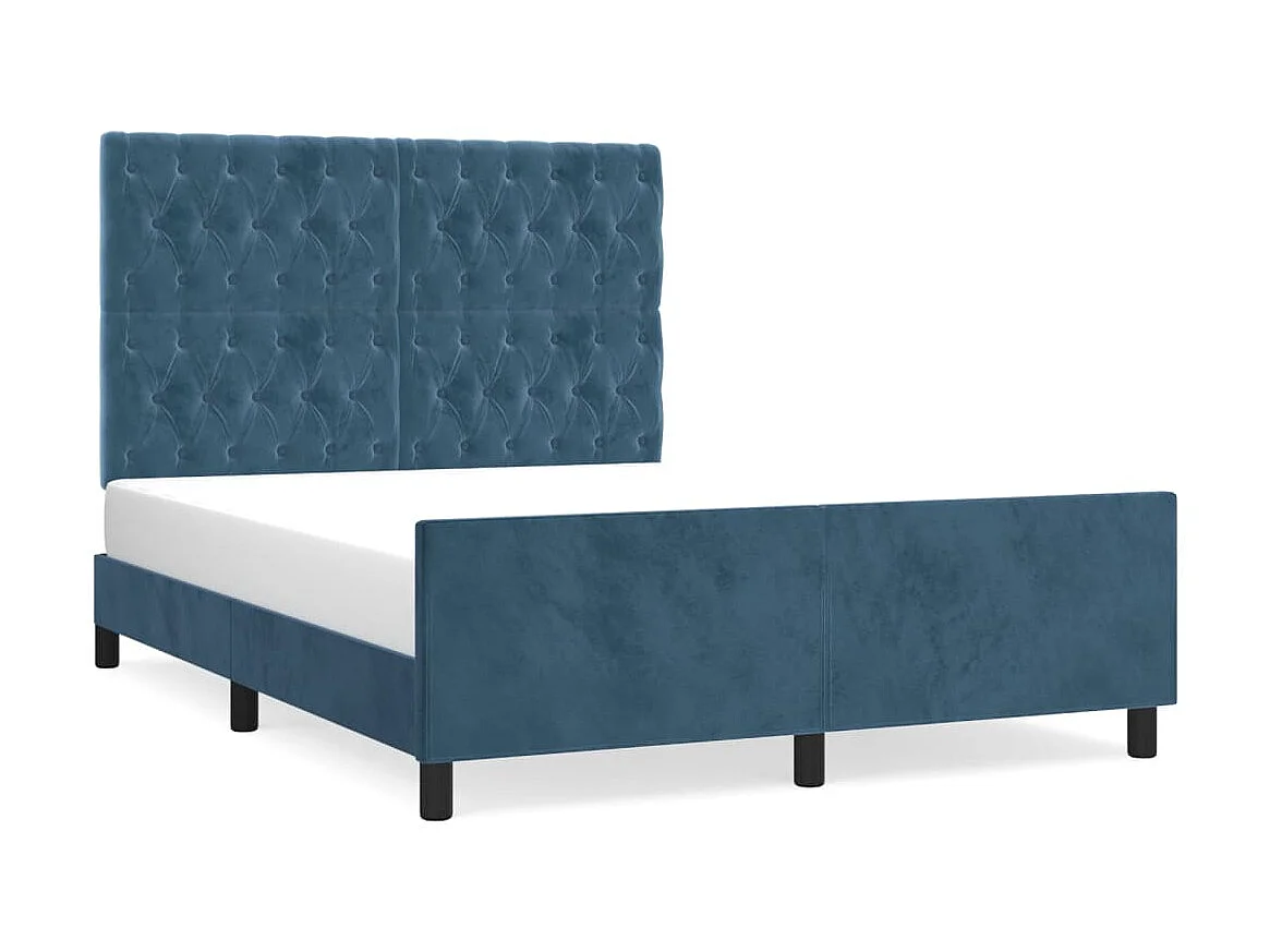 Lit-140x190 cm avec tête de lit Bleu foncé Velours EGGB68181