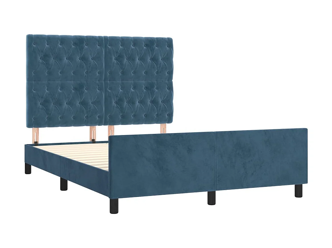 Lit-140x190 cm avec tête de lit Bleu foncé Velours EGGB68181