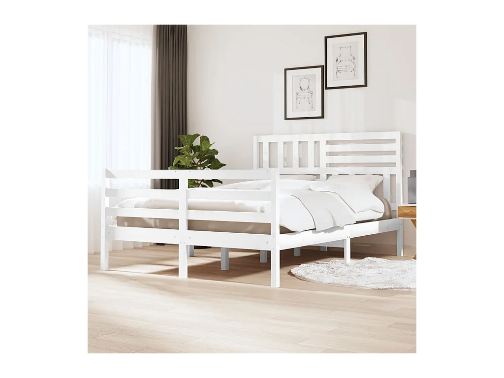 Cama 140x190 cm de madera de pino maciza blanca ES77501
