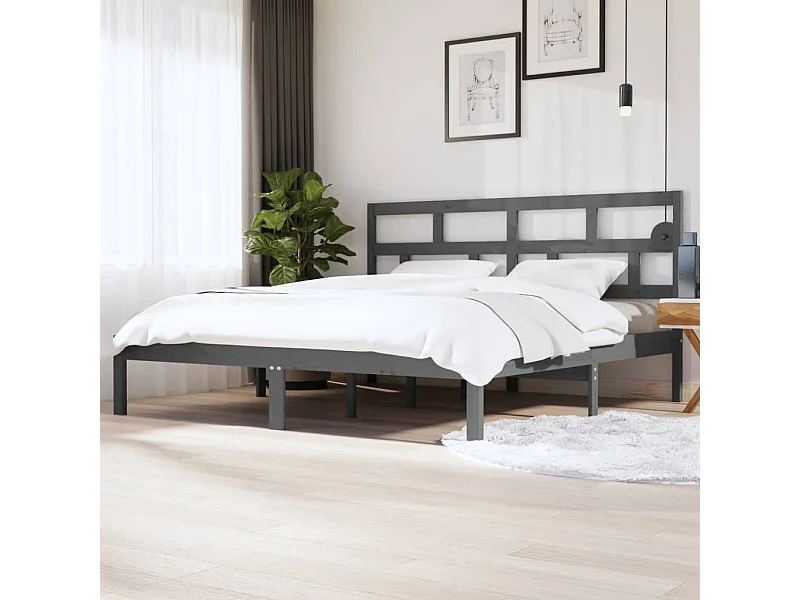 Lit-200x200 cm Gris Bois de pin massif EGGB50323