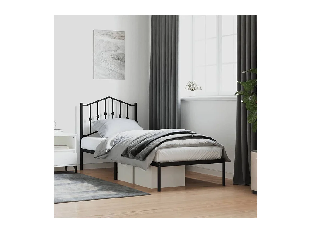 Lit-90x190 cm métal avec tête de lit noir EGGB23327
