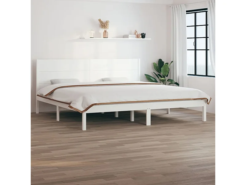 Lit-200x200 cm Blanc Bois de pin massif EGGB58882