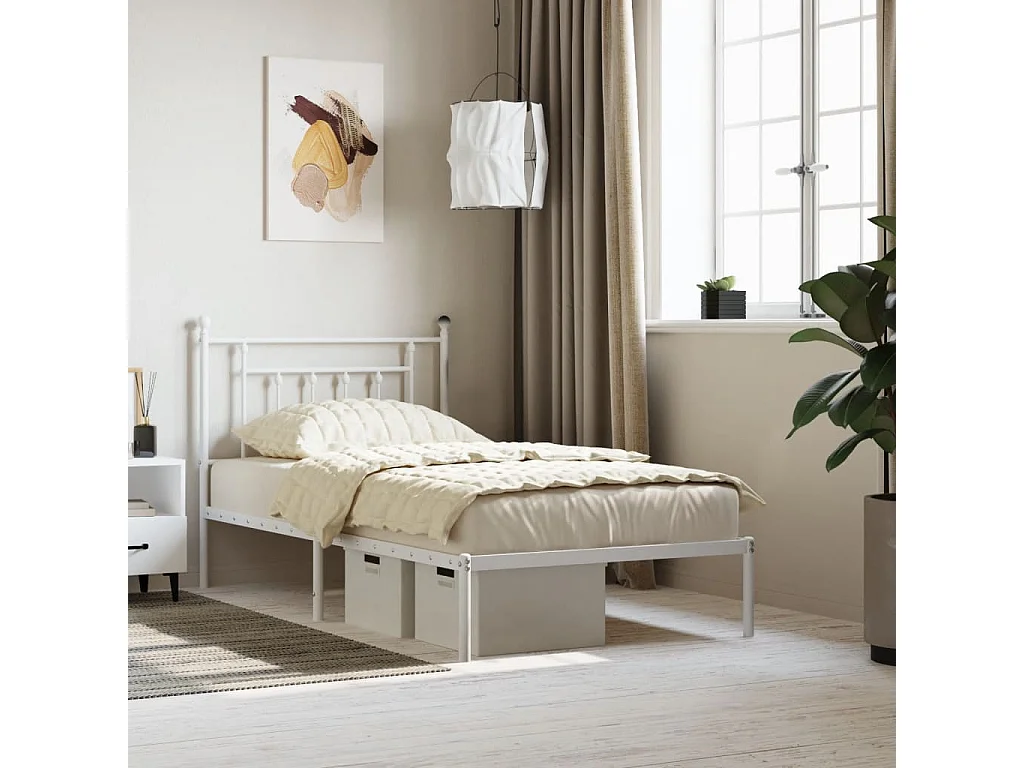 Lit-100x190 cm métal avec tête de lit blanc EGGB35160