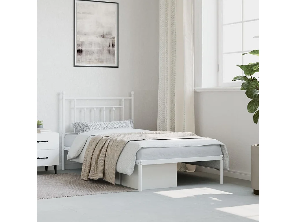 Lit-100x190 cm métal avec tête de lit blanc EGGB35160