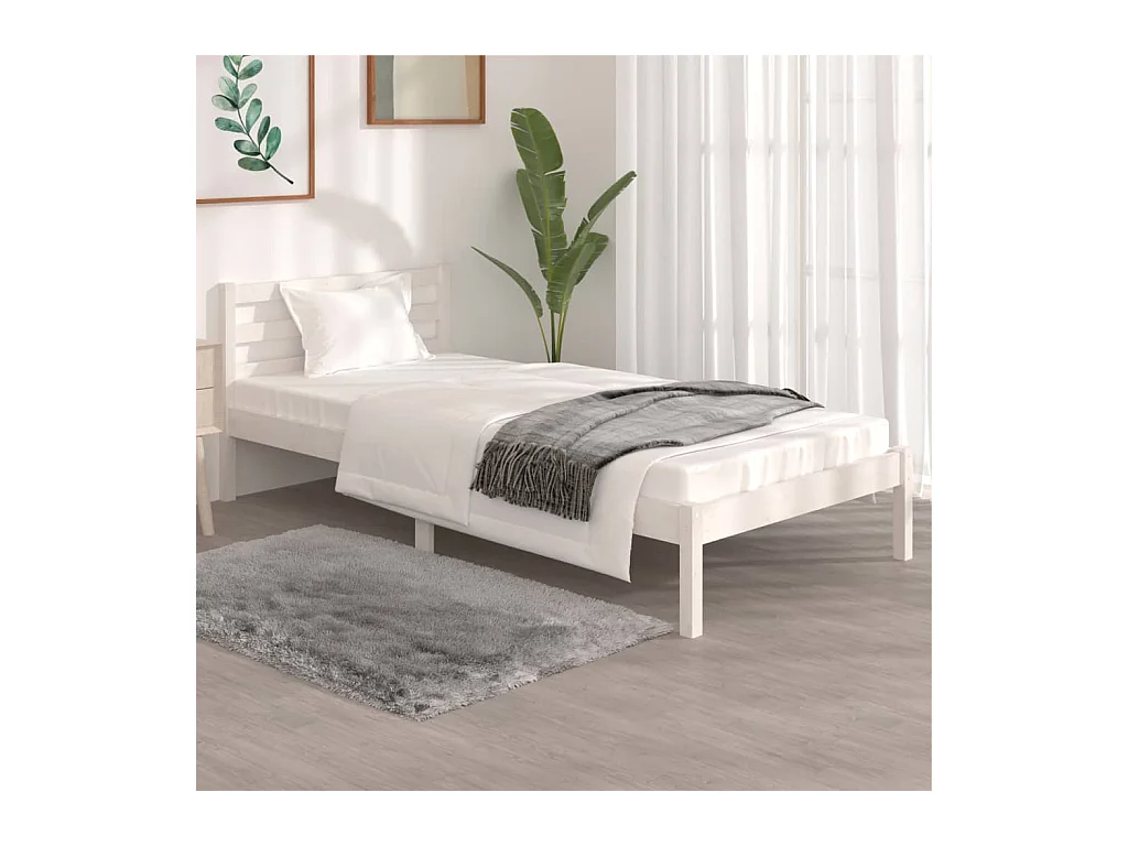 Lit-90x190 cm Bois de pin massif Blanc simple EGGB55078