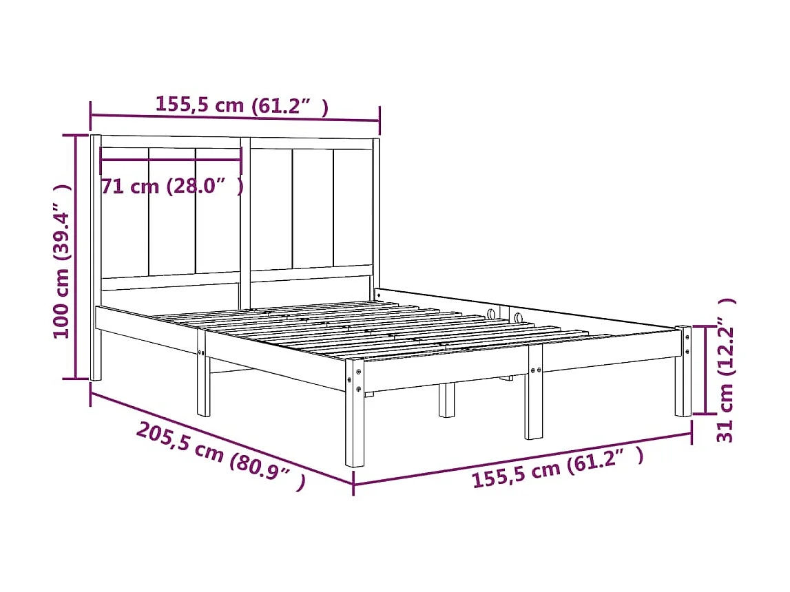 Lit-150x200 cm bois de pin massif très grand EGGB86839