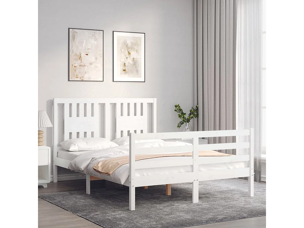 Lit-140x200 cm avec tête de lit blanc bois massif EGGB31406