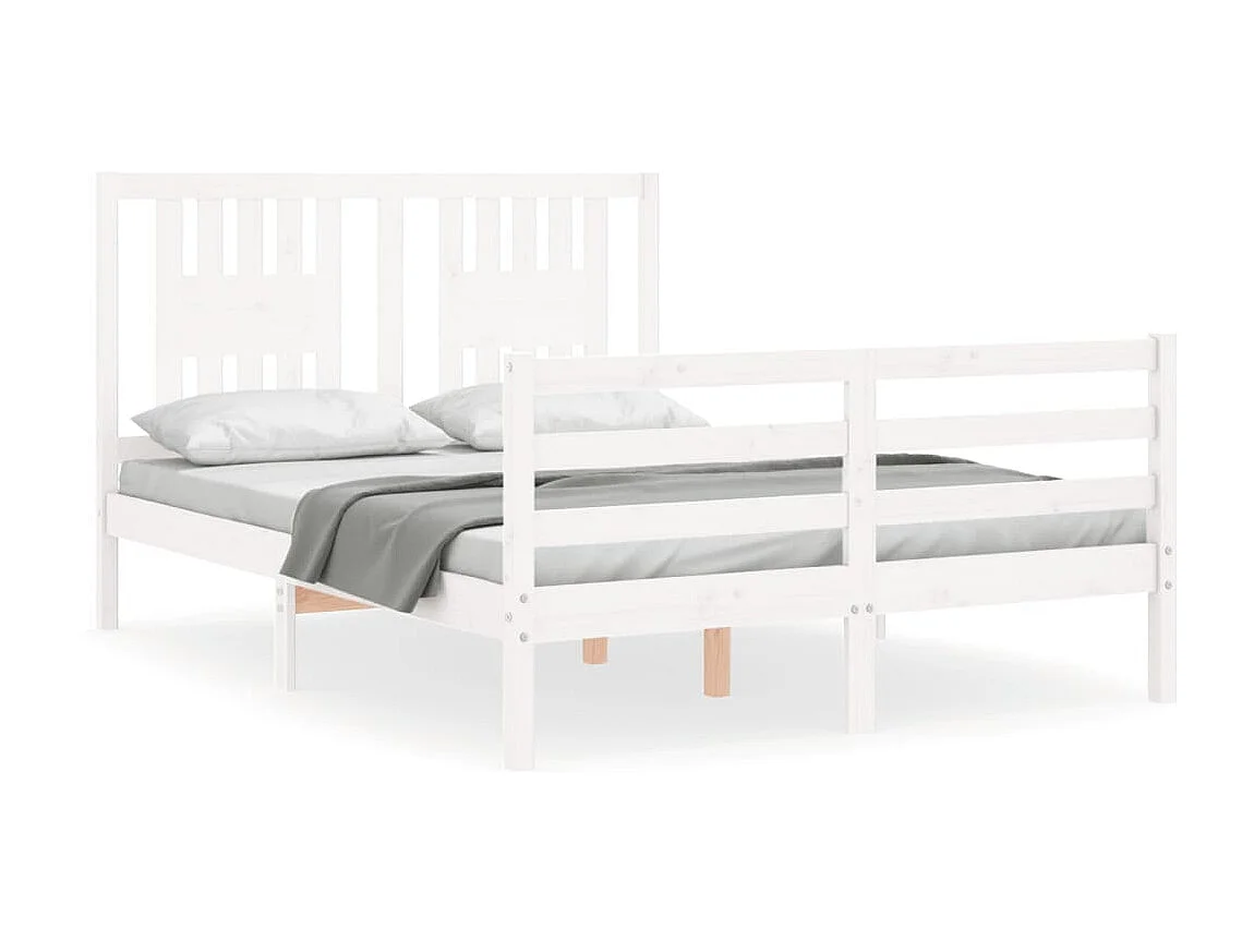 Cama com cabeceira 140x200cm madeira maciça branco PT861240