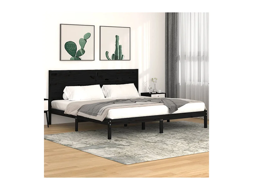 Lit-200x200 cm Noir Bois de pin massif EGGB61448