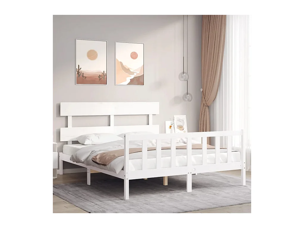Lit-160x200 cm avec tête de lit blanc bois massif EGGB56202